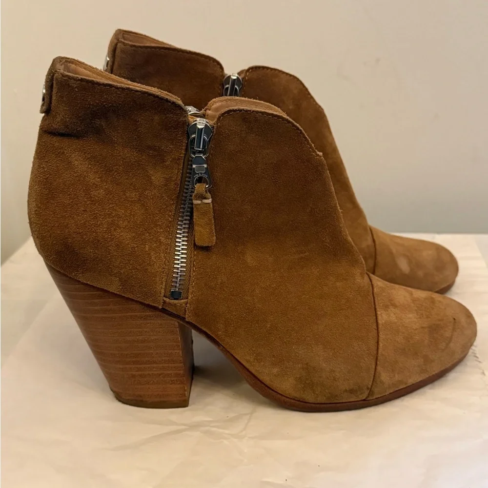 Rag & Bone Margot Tan Suede Side Zip Stacked Heel Ankle Boots Size 10
